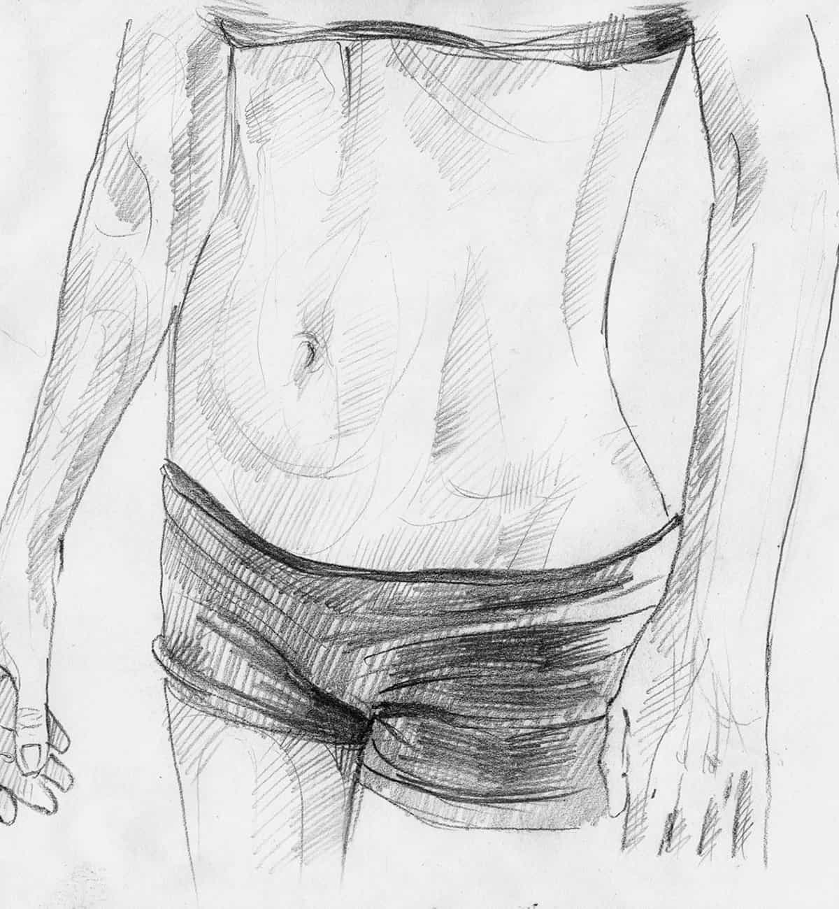Pencil sketch of woman's toned mid-section
